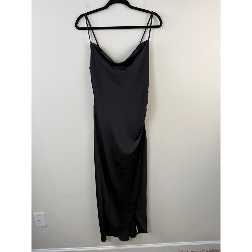 NEW Altar'd State Slip Dress Women Size Medium Black Cowl Neck Satin Midi